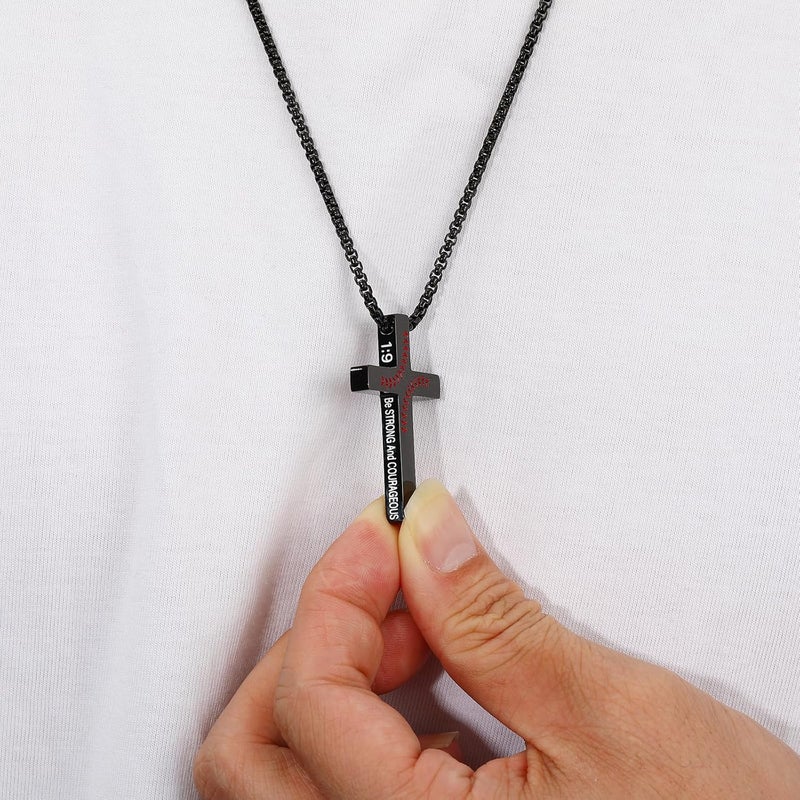 VULETO Baseball Bible Verse Cross Necklace for Boys Men, Stainless Steel Cross Pendant Baseball Valentines Christian Religious Jewelry Christmas Gifts for Teen Boys Kids Teens - Image 5